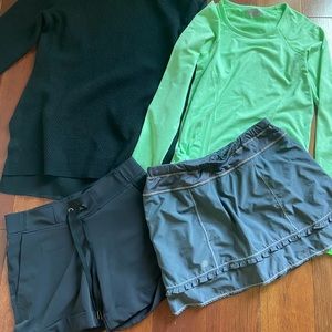 Lot of 4 Athleta pieces Skirt Shorts Sweater Shirt Size S M & 4T